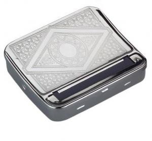 Scatola in metallo porta-tabacco con rollatore incorporato, ideale per rollare sigarette perfette!